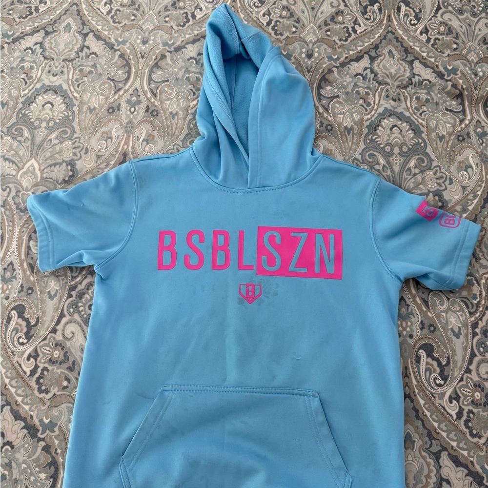BSBLSZN Kids Short-Sleeve Hoodie - Blue with Pink Logo